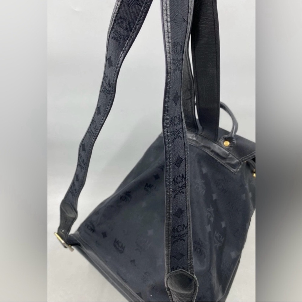 MCM Black Monogram Drawstring Backpack with Gold … - image 6